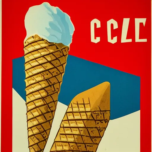 Image similar to soviet propaganda poster of an ice cream cone