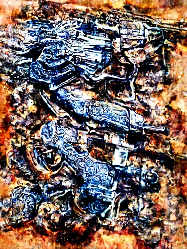 Prompt: carving of machine guns shotguns rifles revolvers bullets, dark vintage paperback cover, ultra-realistic, intricate fluid details, 4k