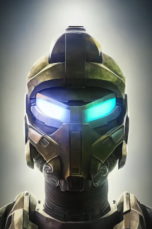 Image similar to robot ninja mask helmet halo master chief radiating a glowing aura global illumination ray tracing hdr fanart arstation by ian pesty and katarzyna da „ bek - chmiel