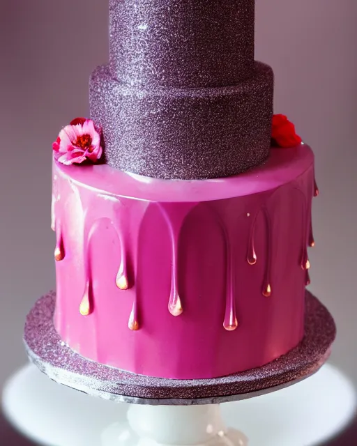 Image similar to elegant quartz raspberry wedding cake dripping fondant, stylized, sparkling, glitter, gilding, ornate, sylvain sarrailh, artstation