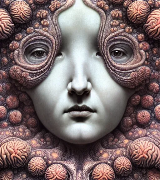 Prompt: detailed realistic beautiful coral goddess face portrait by jean delville, gustave dore, iris van herpen and marco mazzoni, art forms of nature by ernst haeckel, art nouveau, symbolist, visionary, gothic, neo - gothic, pre - raphaelite, fractal lace, intricate alien botanicals, ai biodiversity, surreality, hyperdetailed ultrasharp octane render