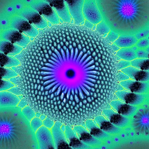 Prompt: ultradetailed scientific image of beautiful pollen, scanning electron microscope image, colored, fractal patterns, 8K