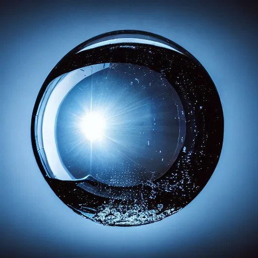 Prompt: professional photo of the magical element of water, glass perfectly round sphere hovering in the air, arcane magic, ultra detailed, dramatic lighting, caustics