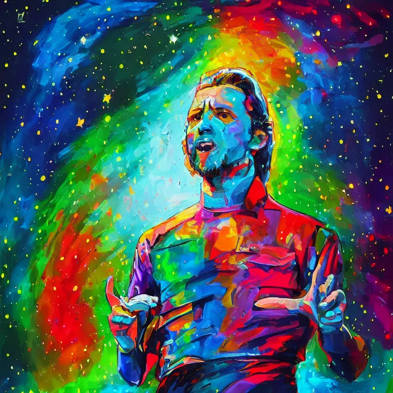 Image similar to The leader of the universe giving a powerful speech, emotional, colorful, digital painting, impactful, art station