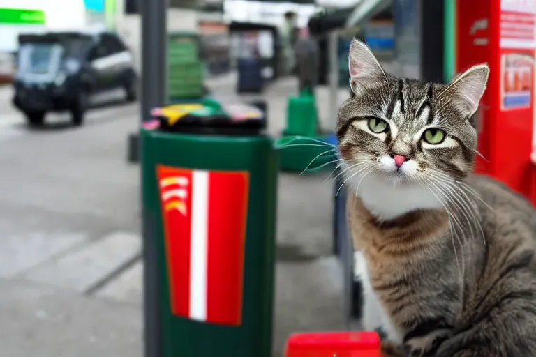 Image similar to cat smoking a cigarette in 7 - eleven