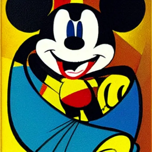 Image similar to cubism style depiction of mickey mouse winning a gold medal