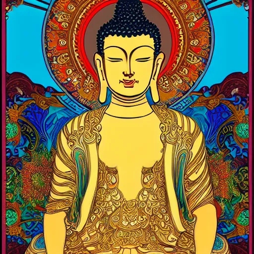 Prompt: buddha, mucha style,