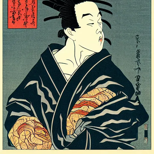 Image similar to U-God rapping, portrait, style of ancient text, hokusai