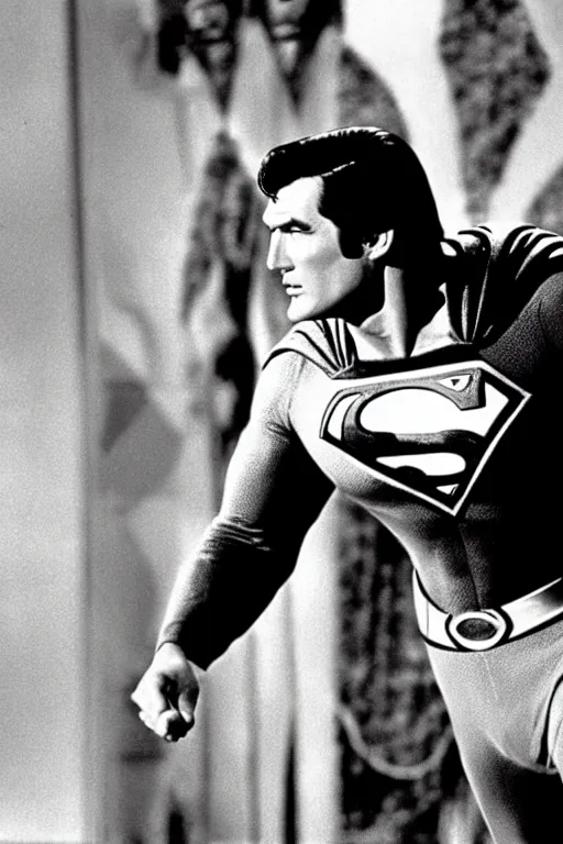 Prompt: rock hudson playing superman in 1 9 7 8, superhero movie