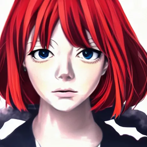 Image similar to Anime portrait of Emma Stone, red hair, trending on pixiv