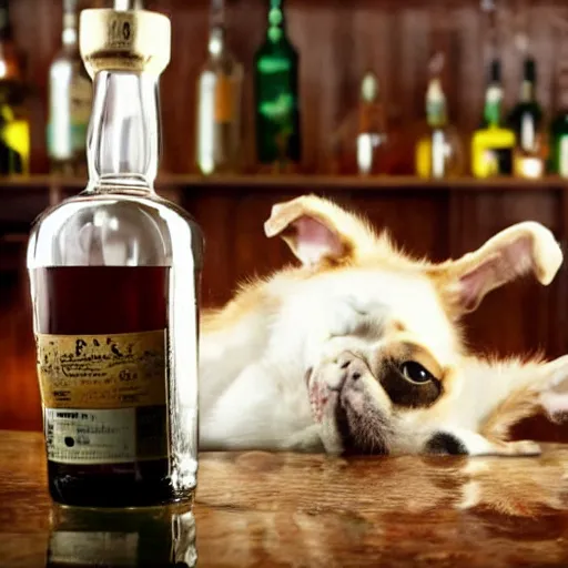 Image similar to photo of a drunk dog with a bottle of whisky, file photo, united press international