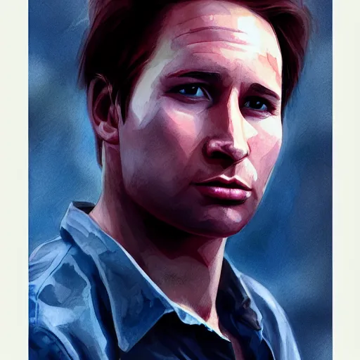 Image similar to young david duchovny teenage boy man, in a white shirt, in a style of 8 0's horror style, wlop, artgerm, jason chan, charlie bowater, sergey kolesov, watercolor on paper, hyper detail portrait, closeup on face, exquisite detail