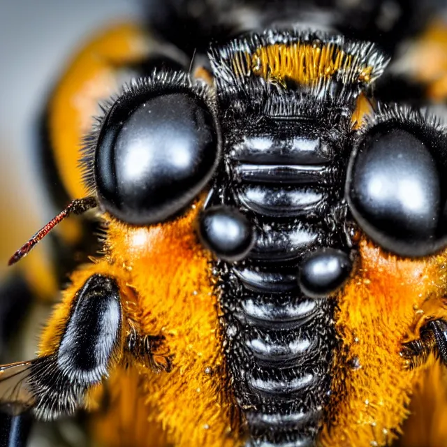 Image similar to a macro 8k photograph of robotic bees, nature photography, macro