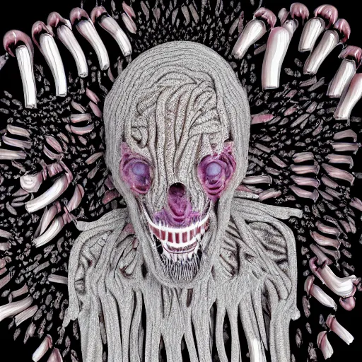 Prompt: A human being covered in teeth, nightmare, digital art