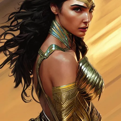 Prompt: gal gadot as totem aztek tribal , intricate, elegant, sharp focus, illustration, highly detailed, digital painting, concept art, matte, art by WLOP and Artgerm and Greg Rutkowski and Alphonse Mucha, masterpiece