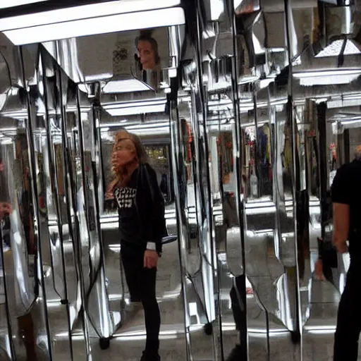 Prompt: tmz reporter in a hall of mirrors