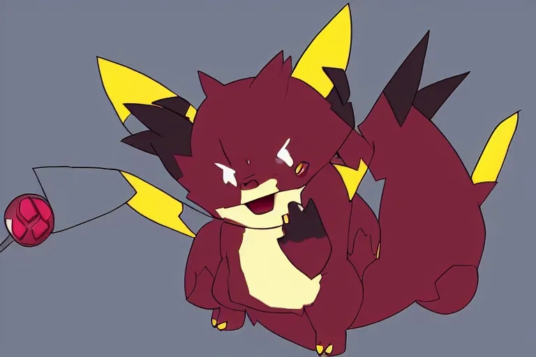 Image similar to zorua the black and maroon colored fox - like pokemon playing with a pikachu, pokemon, super detailed, clean lines, digital art