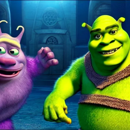 Image similar to shrek in monster inc, monsters university