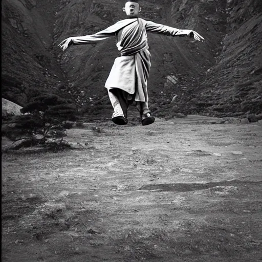 Prompt: platon photograph of a levitating tibetan monk