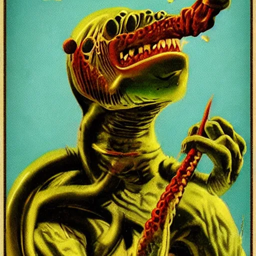 Image similar to vintage pulp art creature from The black lagoon