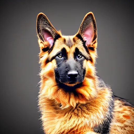 Image similar to a feline german shepherd - cat - hybrid, animal photography