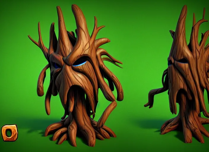 Image similar to festeroot wooden ent leshy treant head, stylized stl, 3 d render, activision blizzard style, hearthstone style, darksiders art style