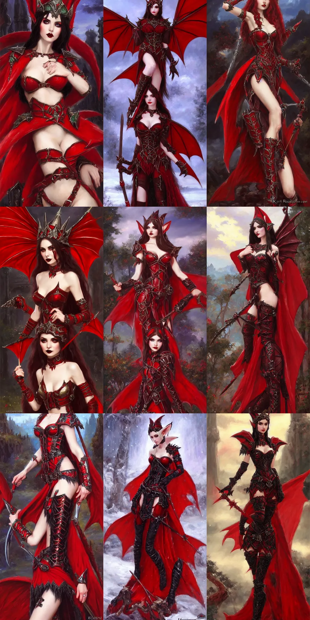 Prompt: Gothic elf princess in red dragon armor by Konstantin Razumov, a square crop from the body shot with 1:2 aspect ratio, highly detailed, very consistent