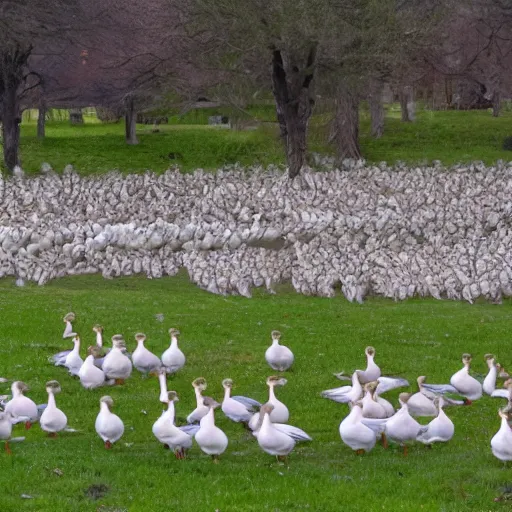 Prompt: several hundred geese