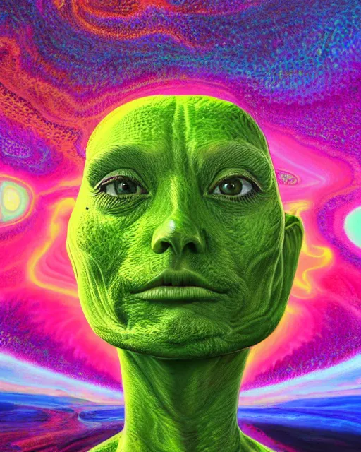 Prompt: portrait ultra dimensional kermit entity, accidentally tripping on dmt and acid, psychedelic experience, overwhelming psychosis of self realization and burning awakening, ultra high definition, unreal engine 5, hyperrealism, masterpiece composition, by casey weldon, barclay shaw 8 k photorealistic