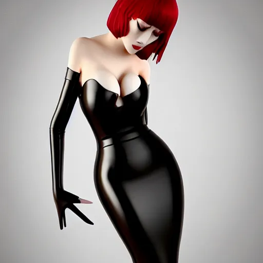 Prompt: an elegant curvy feminine pale goth cutie wearing an elaborate latex-nylon-leather striped red-black-silver-gold tube dress, thin waist, cgsociety, photorealistic, 16k, smooth, sharp focus, trending on ArtStation, volumetric lighting, worksafe, sublime-comforting-intriuging ambience