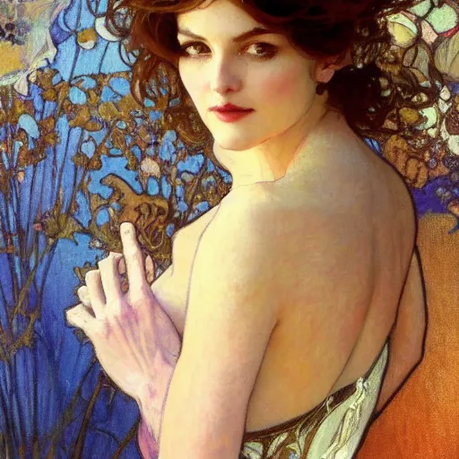 Prompt: photo portrait of a beautiful woman by gil elvgen, greg manchess, mucha