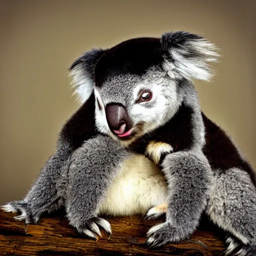 Image similar to a poala. a mix between a koala and a panda. cute photograph. f / 1 6, 3 5 mm, award - winning photography, soft lighting
