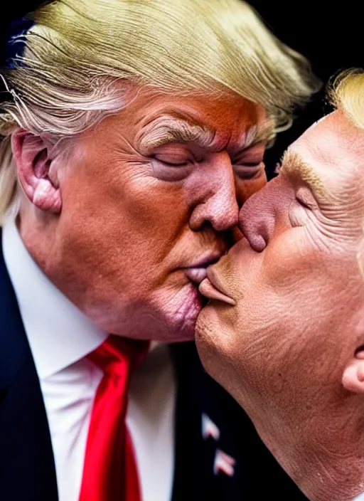 Prompt: beautiful high quality photo of donald trump kissing donald trump.