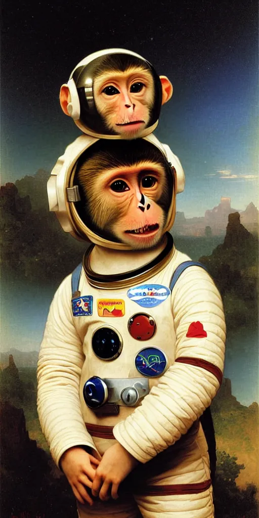 Image similar to portrait of monkey in astronaut helmet, by bouguereau