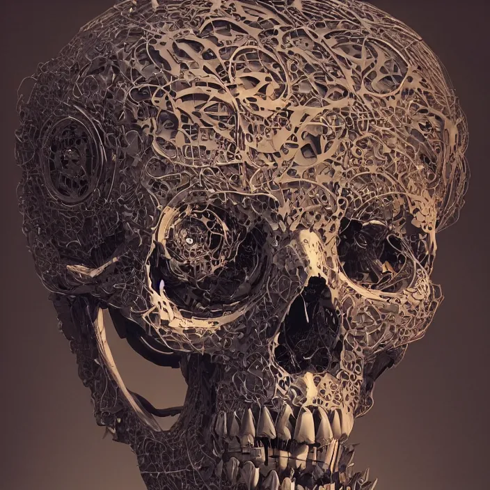 Prompt: mechanical skull, intricate abstract. sharp teeth. delicate artwork. by Tooth Wu, wlop, beeple, dan mumford. octane render, trending on artstation, greg rutkowski very coherent symmetrical artwork. cinematic, hyper realism, high detail, octane render, 8k, depth of field, bokeh. chrome accents.