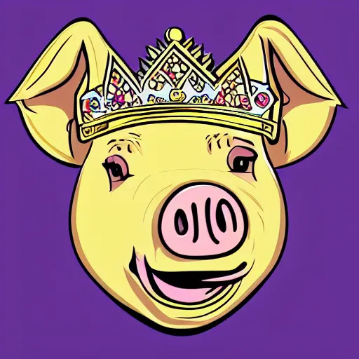 Image similar to Highly detailed comic book style drawing of a pig wearing a gold crown, full body, zoomed out, retro, colorful, intricate, vector art, sharp