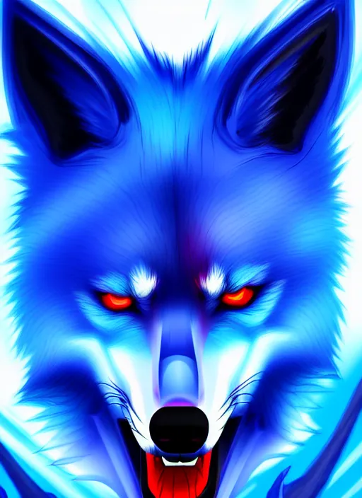 Image similar to blue wolf, red eyes highly detailed, deep focus, digital painting, smooth, sharp focus, anime art style, trending on artstation, 4 k