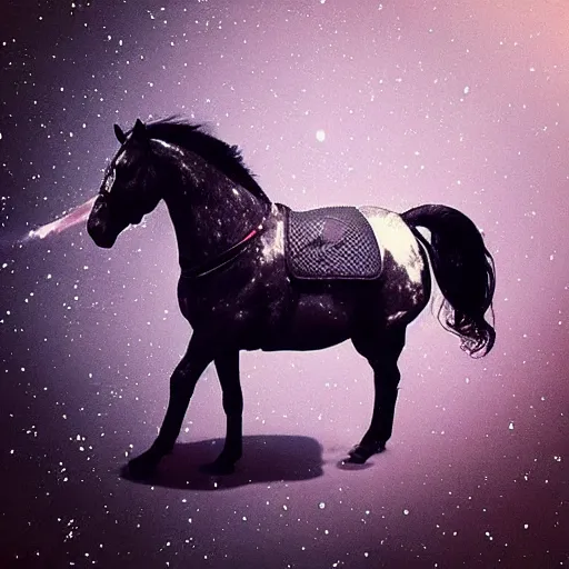 Prompt: “ an dappled horse riding a horse in astronaut suit above venus cloud ”