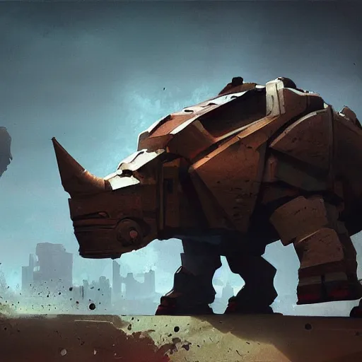 Image similar to robot rhino in the style of greg rutkowski and craig mullins