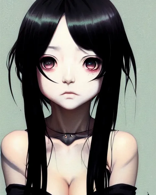 Image similar to portrait Anime goth girl, cute-fine-face, black-hair pretty face, realistic shaded Perfect face, fine details. Anime. realistic shaded lighting by Ilya Kuvshinov katsuhiro otomo ghost-in-the-shell, magali villeneuve, artgerm, rutkowski, WLOP Jeremy Lipkin and Giuseppe Dangelico Pino and Michael Garmash and Rob Rey