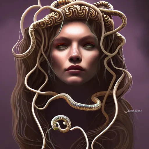 Prompt: portrait of medusa, crystal snakes, high detail concept art, dark fantasy, backlight, atmospheric, trending on artstation