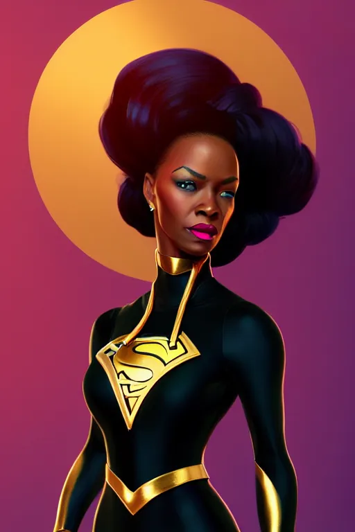 Prompt: portrait of black super woman, velvet gown,highly detailed and rendered gold jewelry, digital art, intricate, sharp focus, Trending on Artstation, HQ, unreal engine 5, 4K UHD image, by brom, artgerm, face by Otto Schmidt