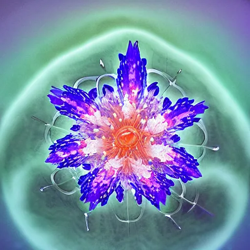 Prompt: photograph of a crystal emanation flower, hyper-realistic, ultradetailed