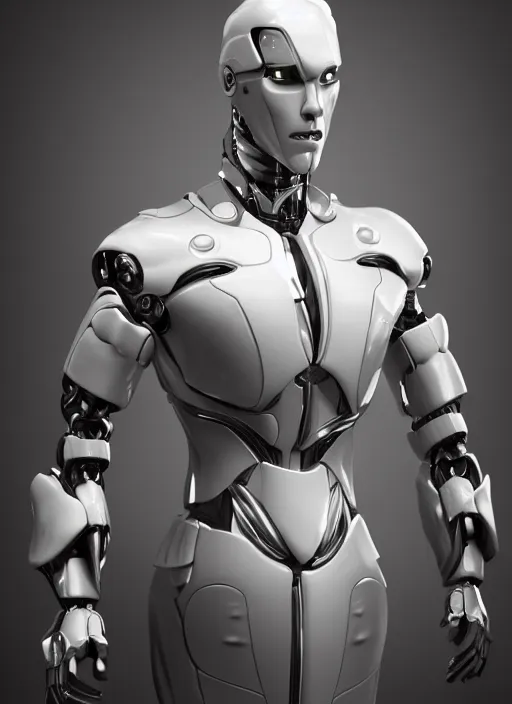 Image similar to portrait of a futuristic blanco ceramic Spanish prince humanoid robot macho guapo with a handsome face and muscular body, trending on cgsociety