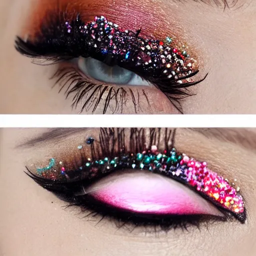 Image similar to close up of eyes with ice - cream - sprinkles mascara