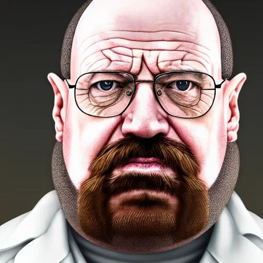 Prompt: photo portrait of a morbidly obsee walter white with a beard, morbidly obese, realistic, hyperrealistic, 8 k resolution, hd quality, very detailed, highly detailed, intricate details, real life, real world, trending on artstation, digital art, really realistic, very realistic, headshot, head in frame, photograph, portrait