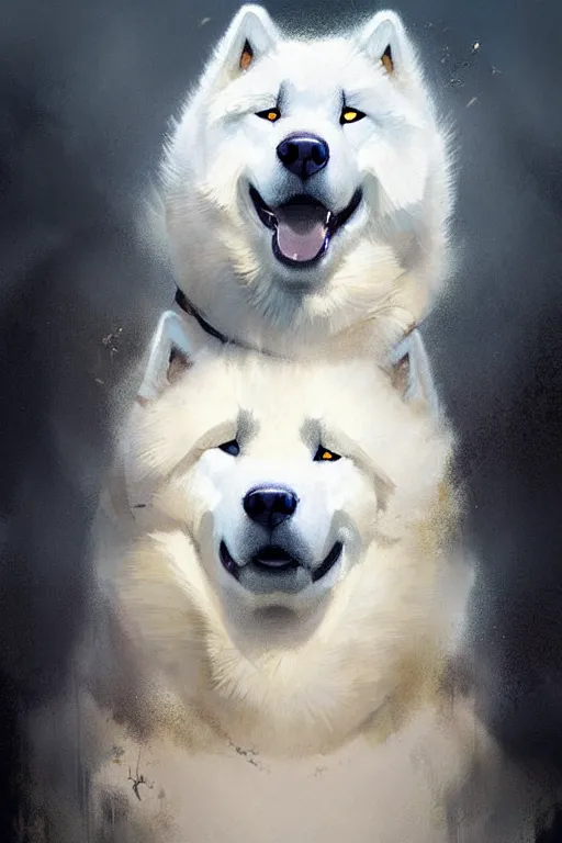 Prompt: greg rutkowski portrait of a heroic samoyed