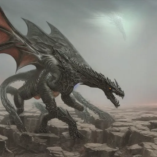 Prompt: concept art of chimera dragon, roaring, elegant, valley, heavy fog, wayne barlowe, hyper detailed