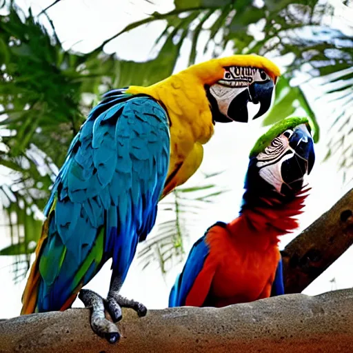 Prompt: a macaw and a cockatoo in a screaming contest.