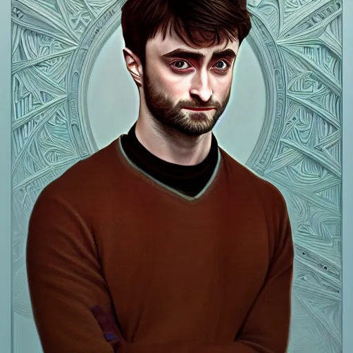 Prompt: symmetry portrait of daniel radcliffe, intricate, elegant, highly detailed, digital painting, artstation, concept art, smooth, sharp focus, illustration, art by artgerm and greg rutkowski and alphonse mucha